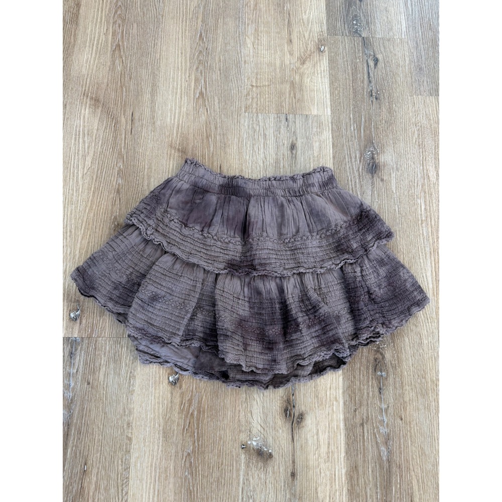 Aerie Tiered Mini Skirt Womens M Gray Boho Smocked Ruffle Festival Peasant